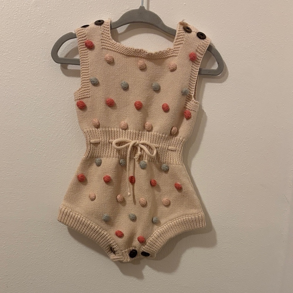 Adorable Knit Romper with Colorful Dots